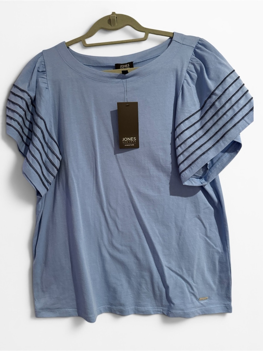 Jones New York Flutter Sleeve Blue Top, Large, NWT